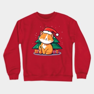 Santa Cat and Christmas Tree Crewneck Sweatshirt